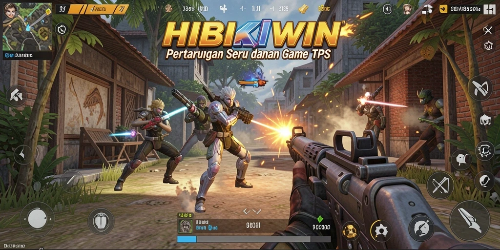Screenshot HIBIKIWIN menampilkan aksi tembak-menembak yang seru dalam gameplay TPS.