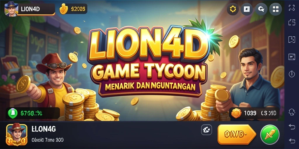 Tampilan gameplay seru LION4D dengan manajemen bisnis yang menantang.