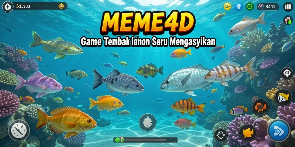 Screenshot dari gameplay MEME4D menampilkan aksi tembak ikan yang seru.
