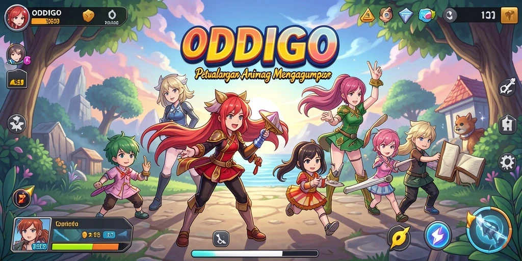 Tampilan permainan ODDIGO yang menakjubkan dengan karakter anime yang dinamis.
