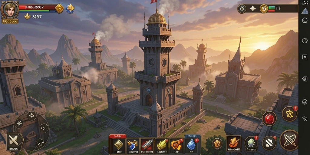 Screenshot gameplay PRG007 menampilkan menara dan musuh dalam aksi.