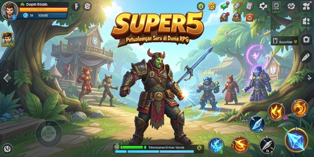 Tampilan gameplay SUPER5 yang menakjubkan dan penuh aksi RPG.